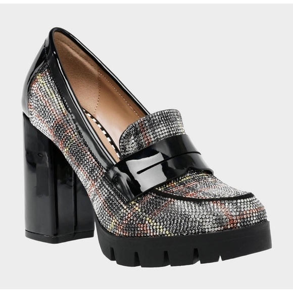 Betsey Johnson Shoes - Betsey Johnson Adelyn White Plaid Crystal Loafers 10